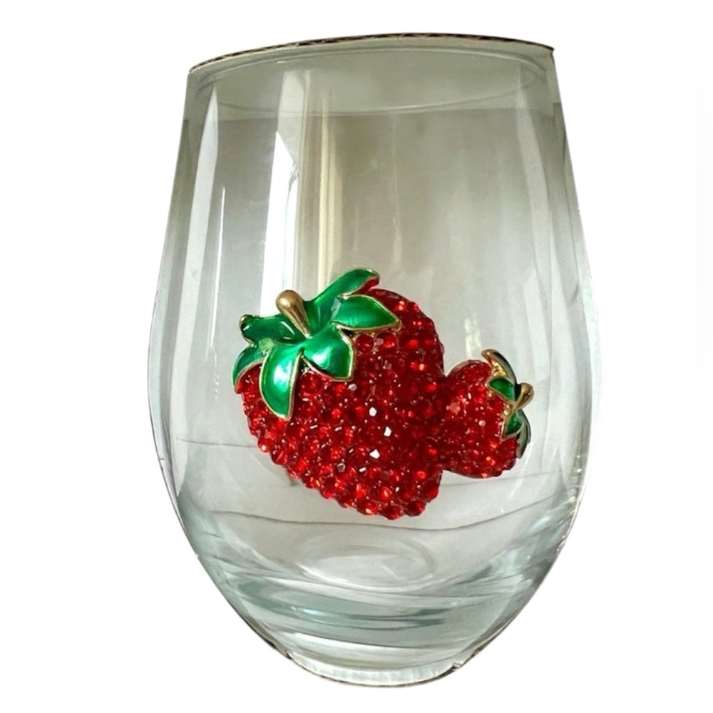 NWOT Rachel Zoe Red/Green Strawberry Wine Glass, 18oz/540ml